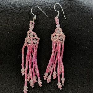 Pink beaded drop earrings